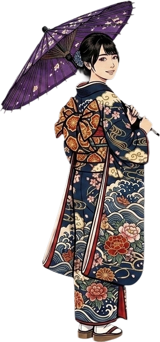 和傘を持つ着物姿の女性